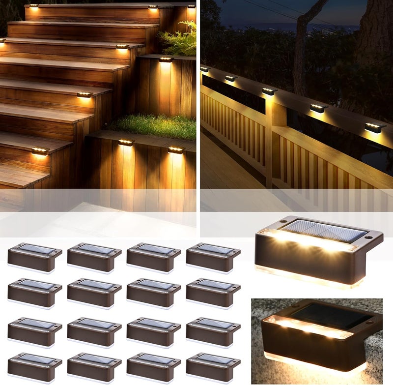 SOLPEX Solar Fence Lights, 6 LEDs Solar Lights Outdoor Waterproof Solar Powered for Deck, Stair, Front Porch, Balcony, Walkway, Garden, Yard, Patio, Pool Decor, IP65 Waterproof (16 Pack, Warm White) - Image 1